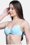 PrettyCat Lightly Padded UnderWired Sexy Plunge Bra With Pearls Strap - Light Blue — thumbnail 2